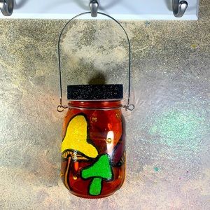 Funky Psychedelic Sparkly Mushroom Solar Lantern Hand-Painted by Love Marcy Arts